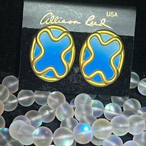 Vintage Allison Reed Blue Ombre Enamel/Metal Gold-Tone Oval Earrings
